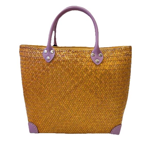 NEW! Handmade Hand Woven Bag Tote Leather Handle From Krachut Plant Unique Purse - Picture 6 of 14